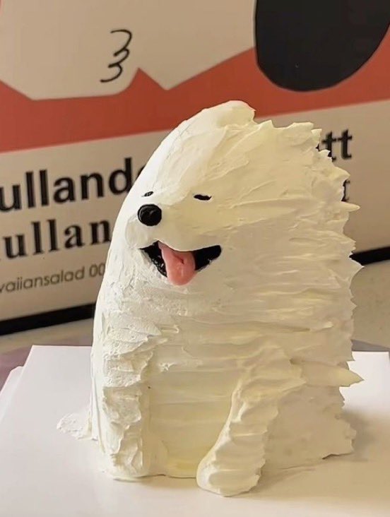 tyomateee2's tweet photo. 強風に当てられたワンコをイメージして作られたケーキ、素晴らしいクオリティすぎて、誰か作者を教えて欲しい https://t.co/ycReSCJ3Ao