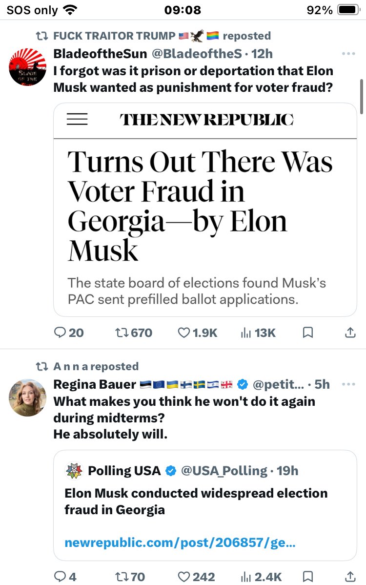 BlueWave2026's tweet image. Almost every other tweet on my feed is about Elon Musk’s PAC getting caught sending in illegally prefilled ballot applications. His strangle on the algorithm is breaking.

If you’re on board with this I want you to retweet this and follow me.