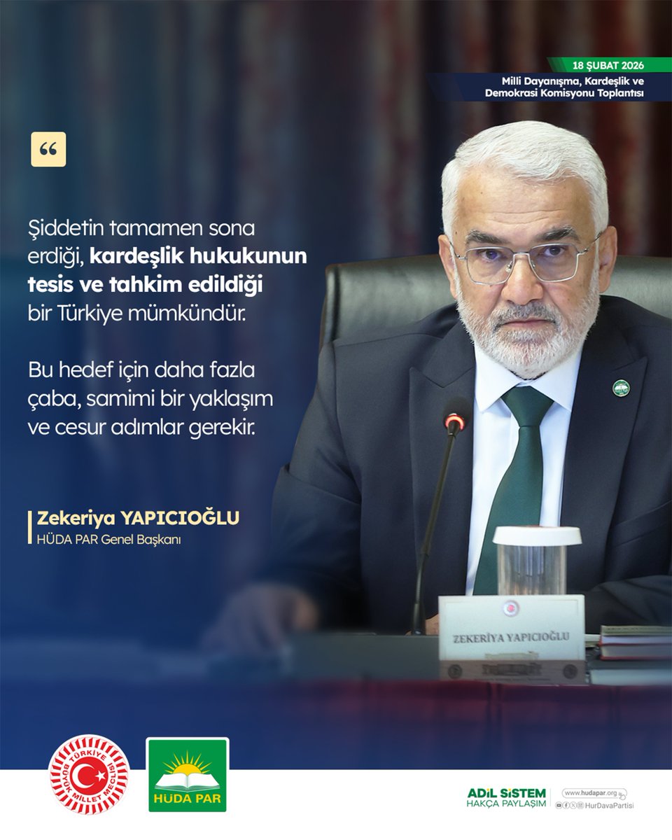 Genel Başkanımız Zekeriya Yapıcıoğlu:

📌 Kanuni düzenlemeler için "örgütün tasfiyesinin tamamlanması" gibi belirsiz bir tarihin beklenmesi yanlıştır.

📌 Sürecin sadece "PKK’sız bir Türkiye” hedefine indirgenmesi stratejik bir hatadır.

📌 Kardeşlik hukukunun tesis ve tahkim