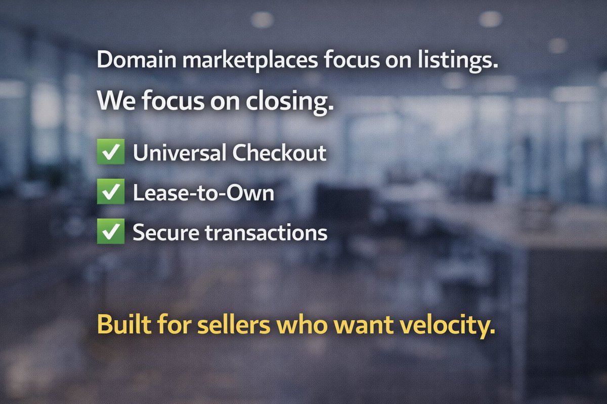 Daazcom's tweet image. Domain marketplaces focus on listings.  We focus on closing. 
 Universal Checkout. 
Lease to Own. 
Secure transactions.  
DaaZ is built for sellers who want velocity.
#domainseller #domaining #domainsforsale #domaining