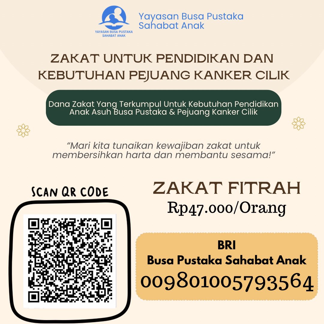 Halo sahabat, Busa Pustaka kembali membuka Zakat Fitrah, Zakat Mal dan Infaq. Konfirmasi melalui link yang tertera. Semoga Allah senantiasa memberi kelancaran dan kebaikan dalam kehidupan kita semua 🙏

docs.google.com/forms/d/e/1FAI…