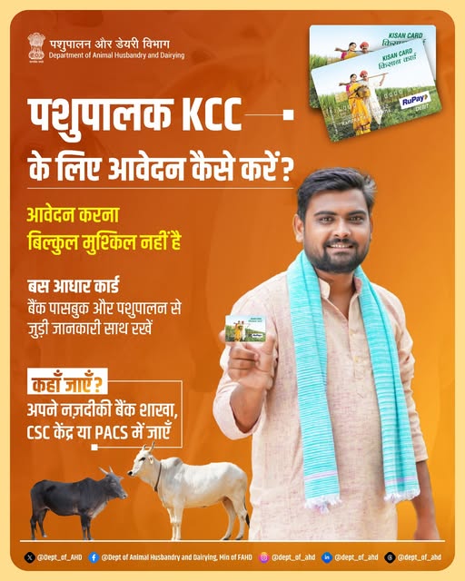Dept_of_AHD's tweet image. पशुपालकों के लिए किसान क्रेडिट कार्ड (KCC) लेना अब पहले से अधिक आसान! अधिक जानकारी के लिए अपने नजदीकी बैंक या पशुपालन विभाग से संपर्क करें।

#KCC
#KisanCreditCard