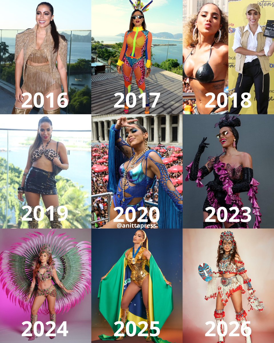Evolução dos looks da Anitta no Bloco de Carnaval no Rio de Janeiro.