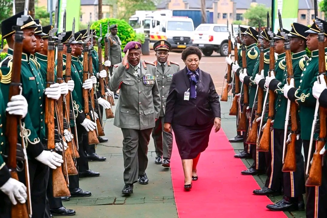 Protocol is clear. The salute is rendered to the highest authorised office present. Institution first; personalities second. In seniority and protocol terms, this is the Minister's salute, not CSANDF's.