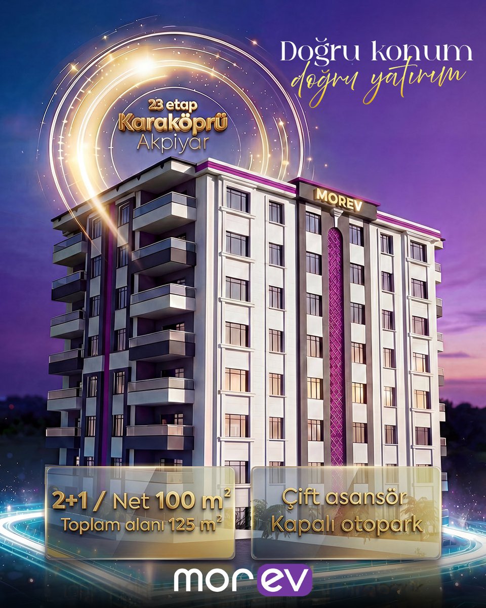 morevyapi's tweet photo. 📍 Doğru konum, doğru yatırım.

23. Etap Karaköprü Akpıyar’da yükselen MOREV projesi; modern mimarisi ve avantajlı daire seçenekleriyle hem yaşam hem yatırım için ideal.

🔹 2+1 / Net 100 m²
🔹 Toplam 125 m² kullanım alanı
🔹 Çift asansör
🔹 Kapalı otopark

#Morev #Karaköprü https://t.co/WYOVdiahYr