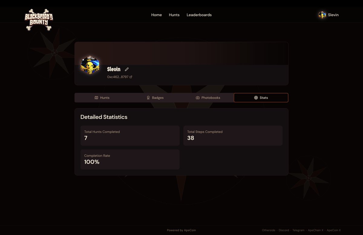 Now its officially done! All Hunts are ready 
<a href="/ApeChainHUB/">ApeChainHUB</a>
All the tasks were completed for the  <a href="/nightglyders/">NightGlyders</a>  Night glyders team! Congrats with the first place!
Impressive!!!  Hope for  luck for the 25K $APE raffle! 
 Blackbeard's Bounty Season 1 ends this Sunday at 12PM EST 🏴‍☠️