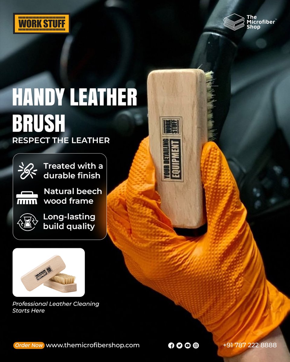 microfiber_shop's tweet photo. The Work Stuff Handy Leather Brush is designed for precise, safe, and effective leather cleaning.

🛒 Order now at https://t.co/vcZxckkdcs

#TheMicrofiberShop #TMS #WorkStuff #CarInteriorCare #LeatherMaintenance #DetailingTools #AutoDetailingIndia https://t.co/y7CMocWURs
