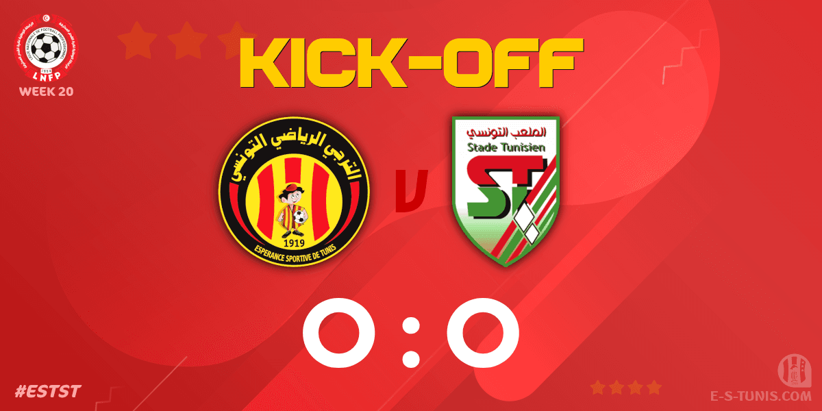 ESTuniscom's tweet photo. ⏱ 01' | #Ligue1Tn🇹🇳 Week 20 #ESTST | @ESTuniscom 0⃣-0⃣ #StadeTunisien : The match kicks off / بداية المباراة / Coup d'envoi du match https://t.co/BZkURCsS6V