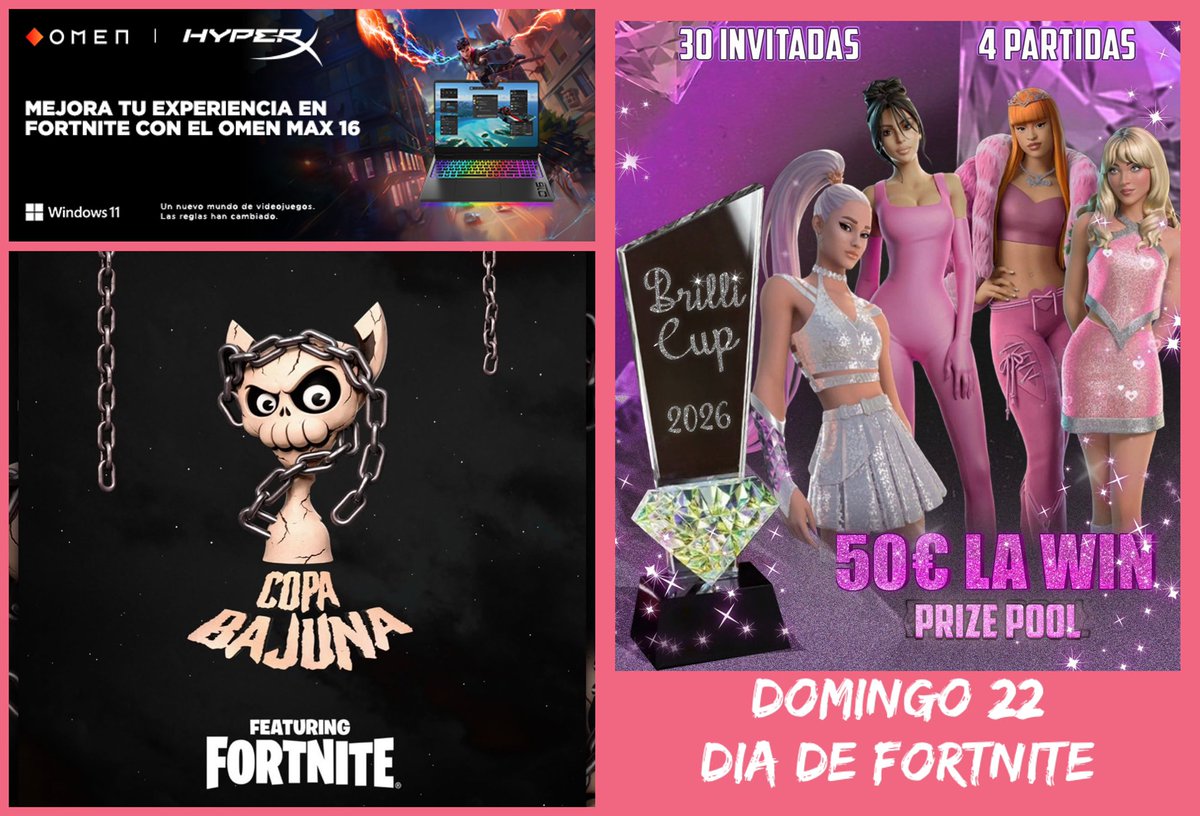 mamachorii's tweet image. 🎮🖤DÍA DE FORTNITE 🖤🎮

🩷💎11h. BRILLI CUP
Mi primer torneo para todas esas mamás, epicpartners, jugadoras y stremers que luchamos por hacernos un hueco en Fortnite 

🥰15h.Torneo 800€  #hyperx 
APÚNTATE ➡️wls.ac/HyperX 
@OMENbyHP_es

💪🏼18h. Invitada LA COPA BAJUNA