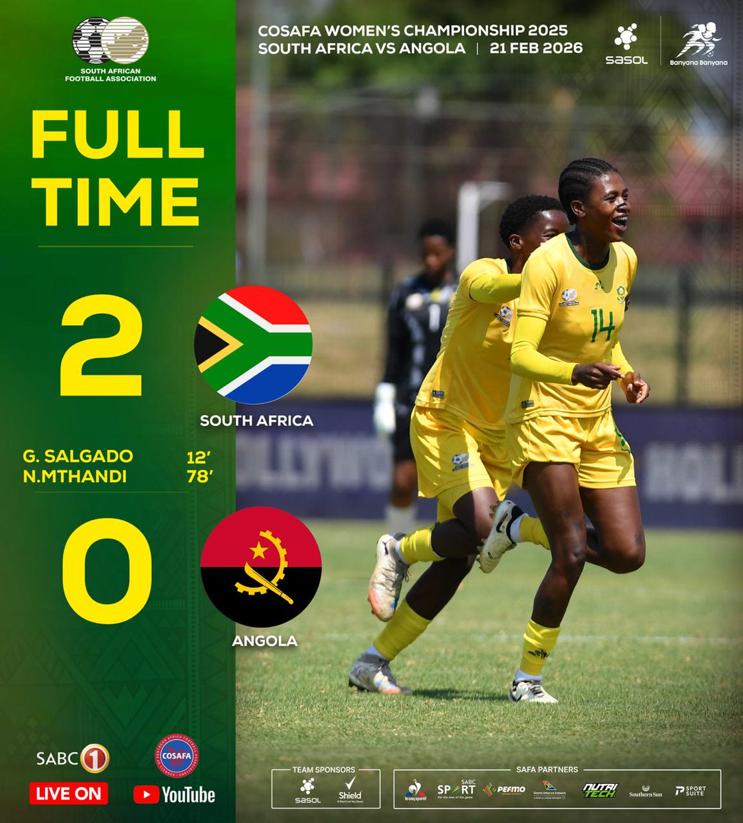 And this is how it ends at the Seshego Stadium with Sasol Banyana Banyana getting back to back wins in the 2025 COSAFA Women's Championship
#BanyanaBanyana
#LiveTheImpossible
<a href="/SasolinSport/">Sasol in Sport</a>