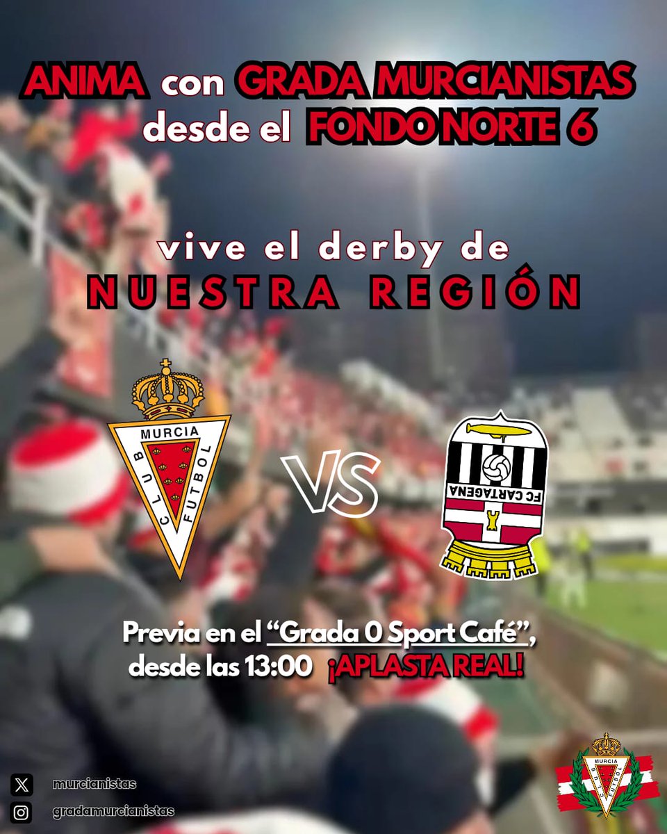 Llega la peste, llega el perdedor...
Mañana vive con nosotros una previa de murcianismo pasional, ¡Demostremos una vez más quién es el Rey de la región!!

💪🏻🔴⚪