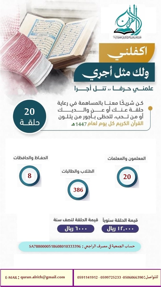 QuranRith's tweet photo. ثمار الخير في شهر الخير
استقبلت جمعية تحفيظ القرآن الكريم بمحافظة الريث  (٣٨٦) طالباً وطالبة خلال شهر رمضان المبارك. وتأتي هذه الخطوة لتعزيز الإرتباط بالقرآن الكريم ،
سائلين المولى عز وجل أن يجعل القرآن ربيعاً لقلوبهم ونوراً لصدورهم، https://t.co/7z39E2chdJ