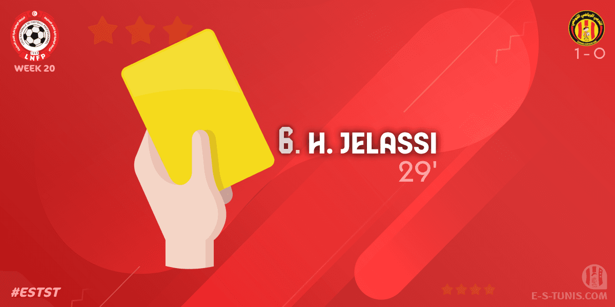 ESTuniscom's tweet photo. ⏱ 29' | #Ligue1Tn🇹🇳 Week 20 #ESTST | @ESTuniscom 1⃣-0⃣ #StadeTunisien : 🟨 H. Jelassi (EST) is booked / بطاقة صفراء / Carton jaune https://t.co/wuqRpvYUNE