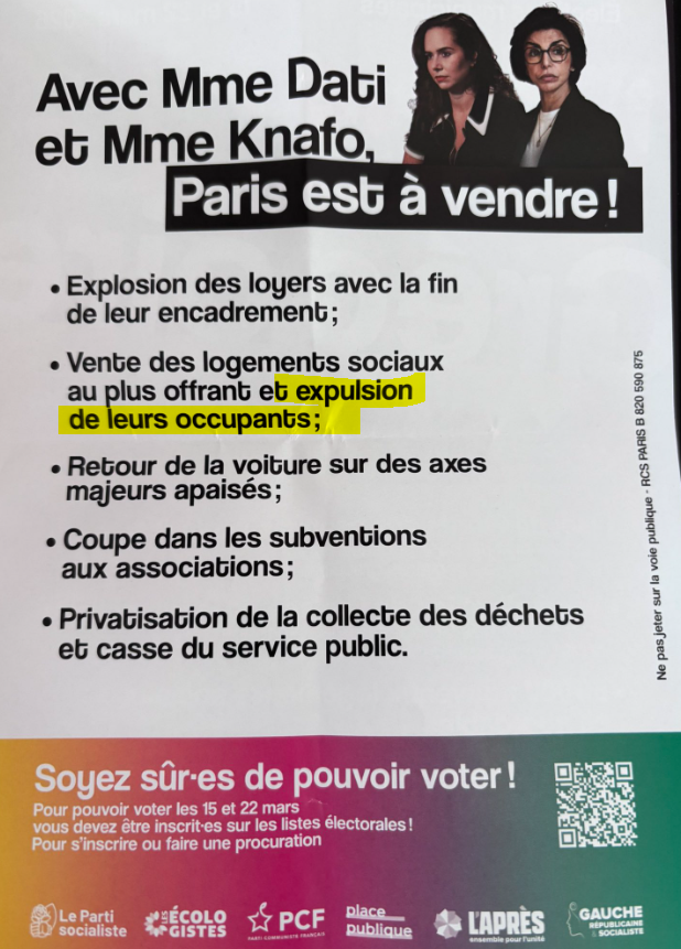 En diffusant des fausses nouvelles (notamment sur l'expulsion des locataires des logements sociaux), l'équipe d'#EmmanuelGrégoire contrevient à l'article 27 de la loi du 29 juillet 1881 sur la presse et à l'article L. 97 du code électoral répriment la diffusion de fausses
