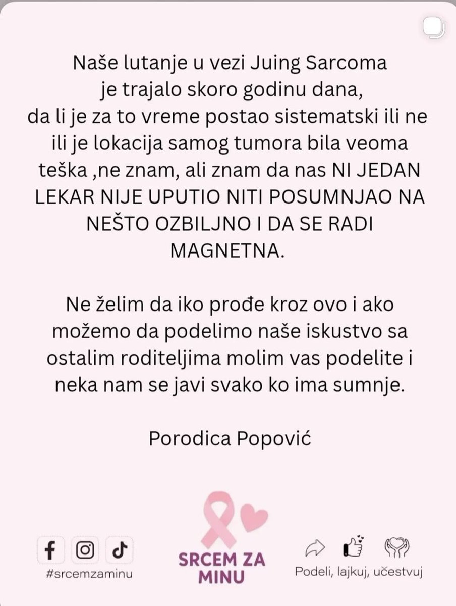 Ponavljacemo bar jedanput mesečno na šta da se obrati pažnja kod Junig Sarcoma