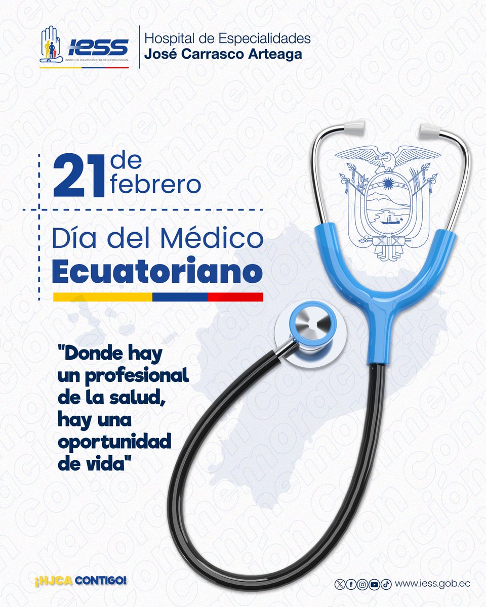 IESSHJCA's tweet photo. 💙 #HJCAContigo | Hoy honramos a quienes hacen de su vocación un acto diario de amor por la vida.

Desde el Hospital José Carrasco Arteaga reconocemos y agradecemos la entrega de nuestros médicos ecuatorianos. 🩺🇪🇨 https://t.co/CvRhdyFtoZ