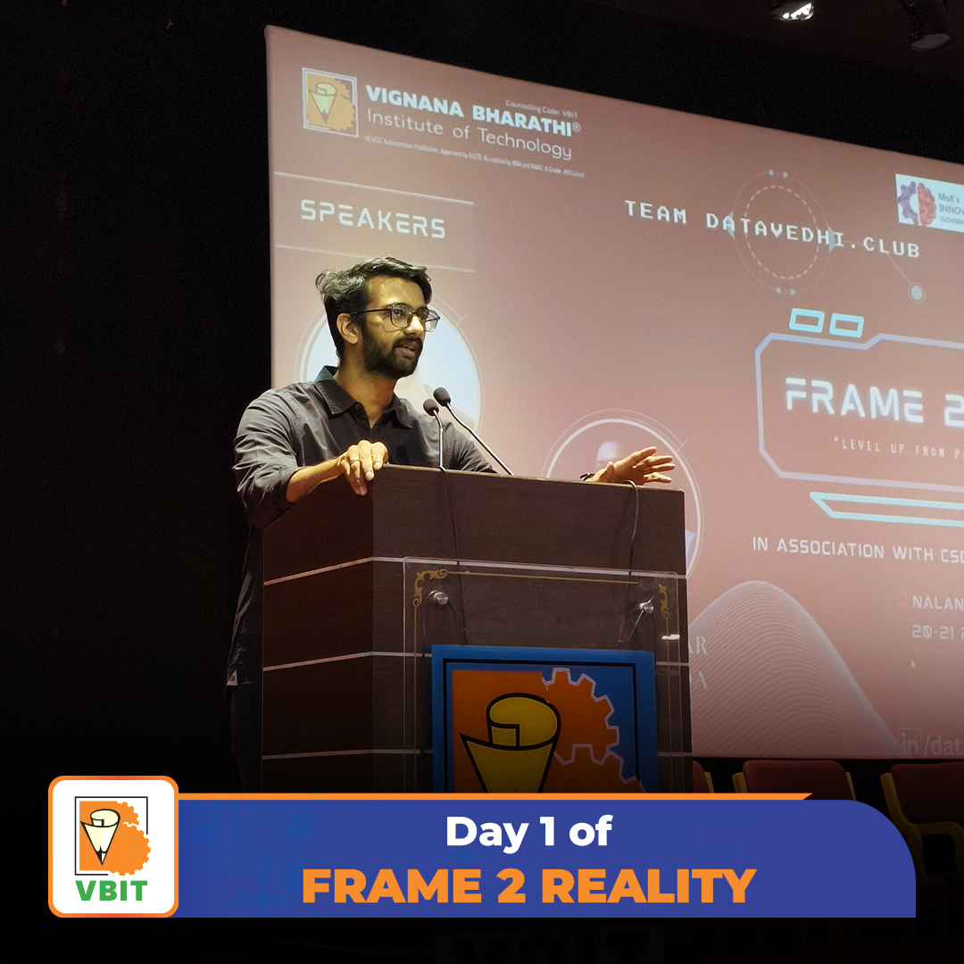 VBITHYD's tweet photo. Day 1 of FRAME 2 REALITY – “Level Up from Player to Developer”

TEAM #DataVedhiClub successfully organized Day 1 of FRAME 2 REALITY on 20th February 2026, in association with the CSD, IT, and Mechanical Departments.

#Frame2Reality #LevelUp #GameDevelopment #TechnicalLearning https://t.co/NHwk8WCrFW