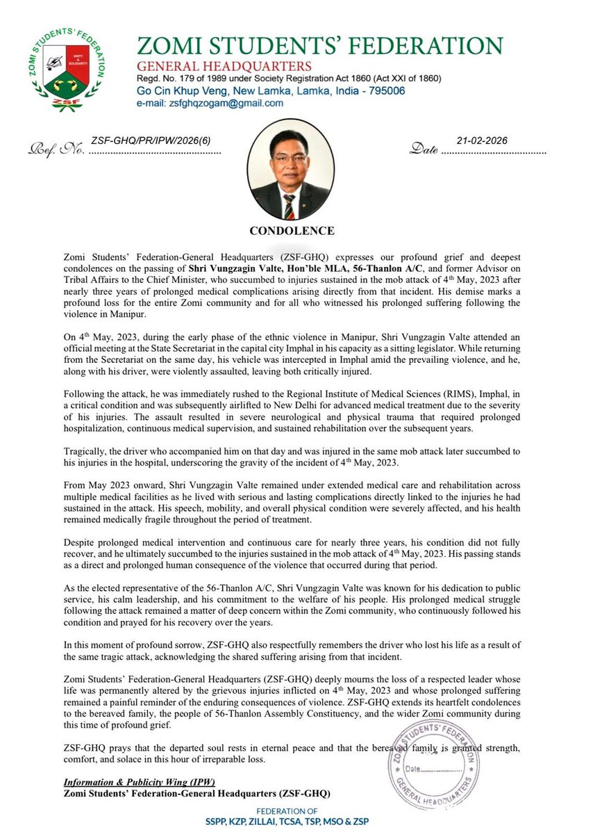 Zomi Students’ Federation GHq tweet media