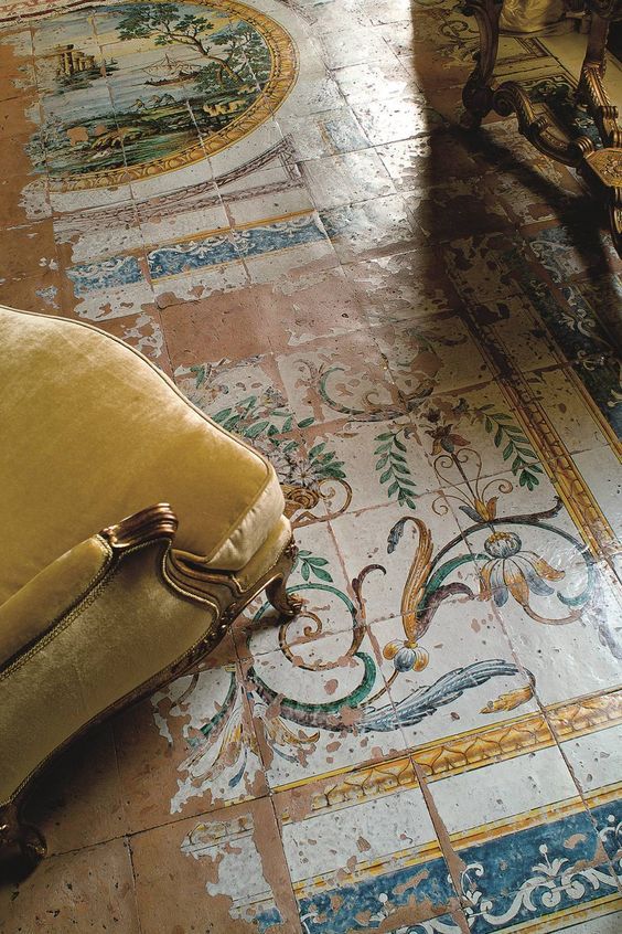 18th-century tiled floor in the Four Seasons Hotel Firenze in Florence, Italy.