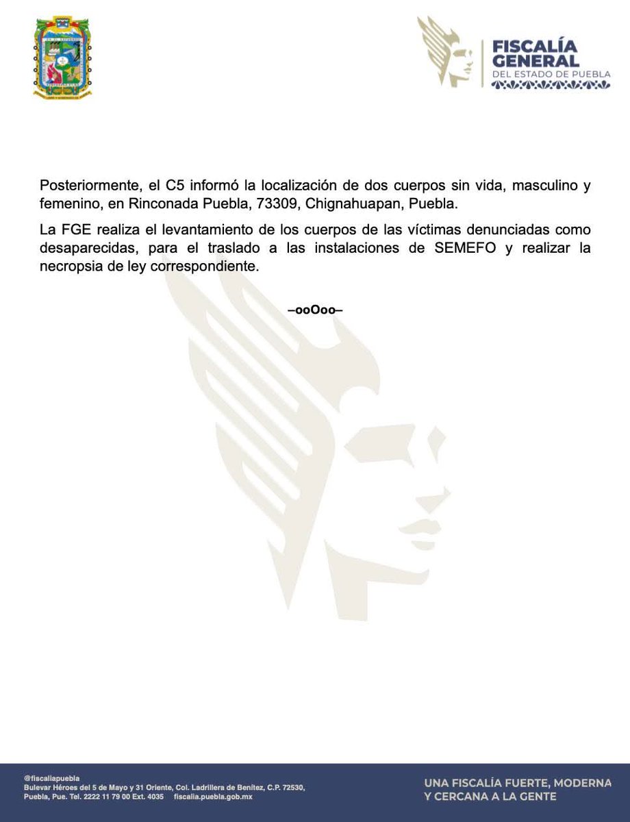 La FGE emite comunicado sobre la investigación por el delito de desaparición de personas en agravio de Karina N. y Alexandro N., quienes fueron vistos por última vez el 19 de febrero.

goo.su/0XHzE