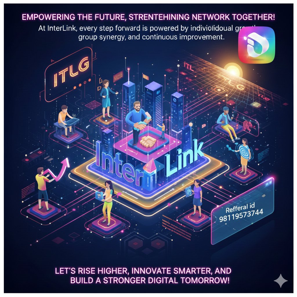 MHariBabu115722's tweet photo. 🚀 Empowering the Future with InterLink
Every connection matters
Every action strengthens the network.
At InterLink, individual growth fuels collective success.
Build smarter. Grow faster. Rise together.
Referral ID:98119573744
#InterLink #ITLG #ITL #DigitalFuture #NetworkPower https://t.co/xFbg4U0OCV