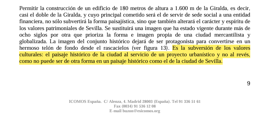 josruiflo's tweet photo. @AmparoGraciani @jlsanzalcalde Y ya estuvimos a punto de perderlos por la construcción de la Torre Pelli. Me gusta de vez en cuando revisar el famoso informe de ICOMOS al respecto... 

Y así todo. https://t.co/BmcCUQbD1s