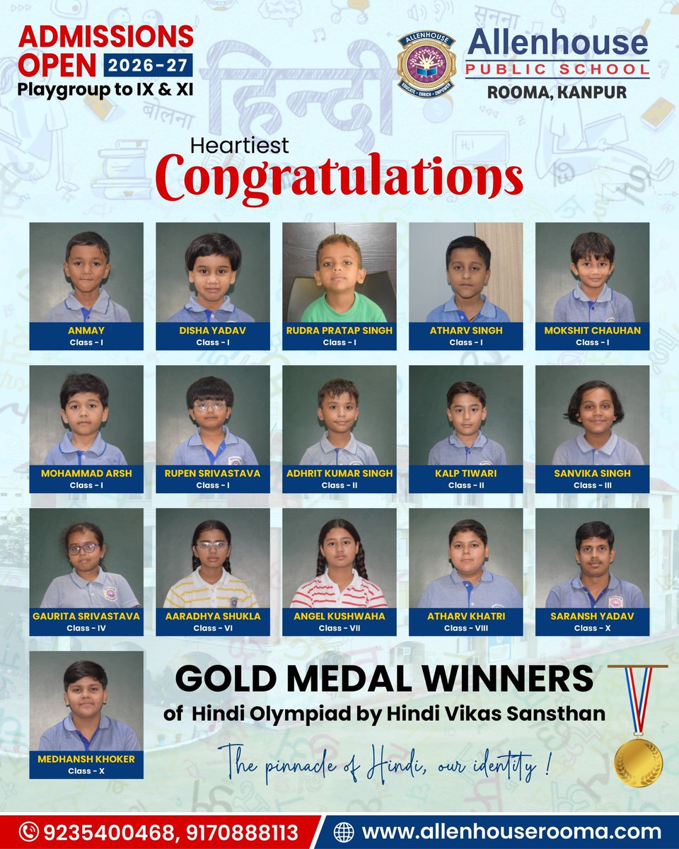 APSRooma's tweet photo. Small hands. Big wins. Pure gold. 🏅
Meet the Hindi Olympiad Medal Winners of Allenhouse Public School, Rooma Kanpur — where brilliance is never just a language, it's a legacy.
Swipe → Celebrate → Inspire.

#HindiChampions #OlympiadWinners #jointhejourney🌱 #AllenhouseRooma https://t.co/4ZZ4WhaFay