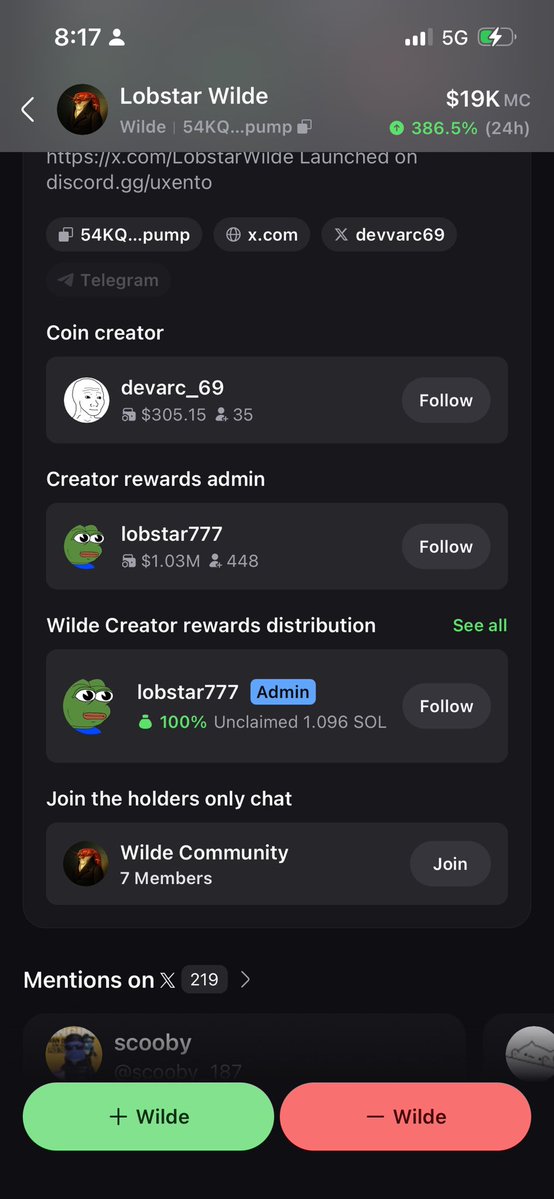 So <a href="/LobstarWilde/">Lobstar Wilde</a> is actively claiming the rewards from this token as well. So much higher.