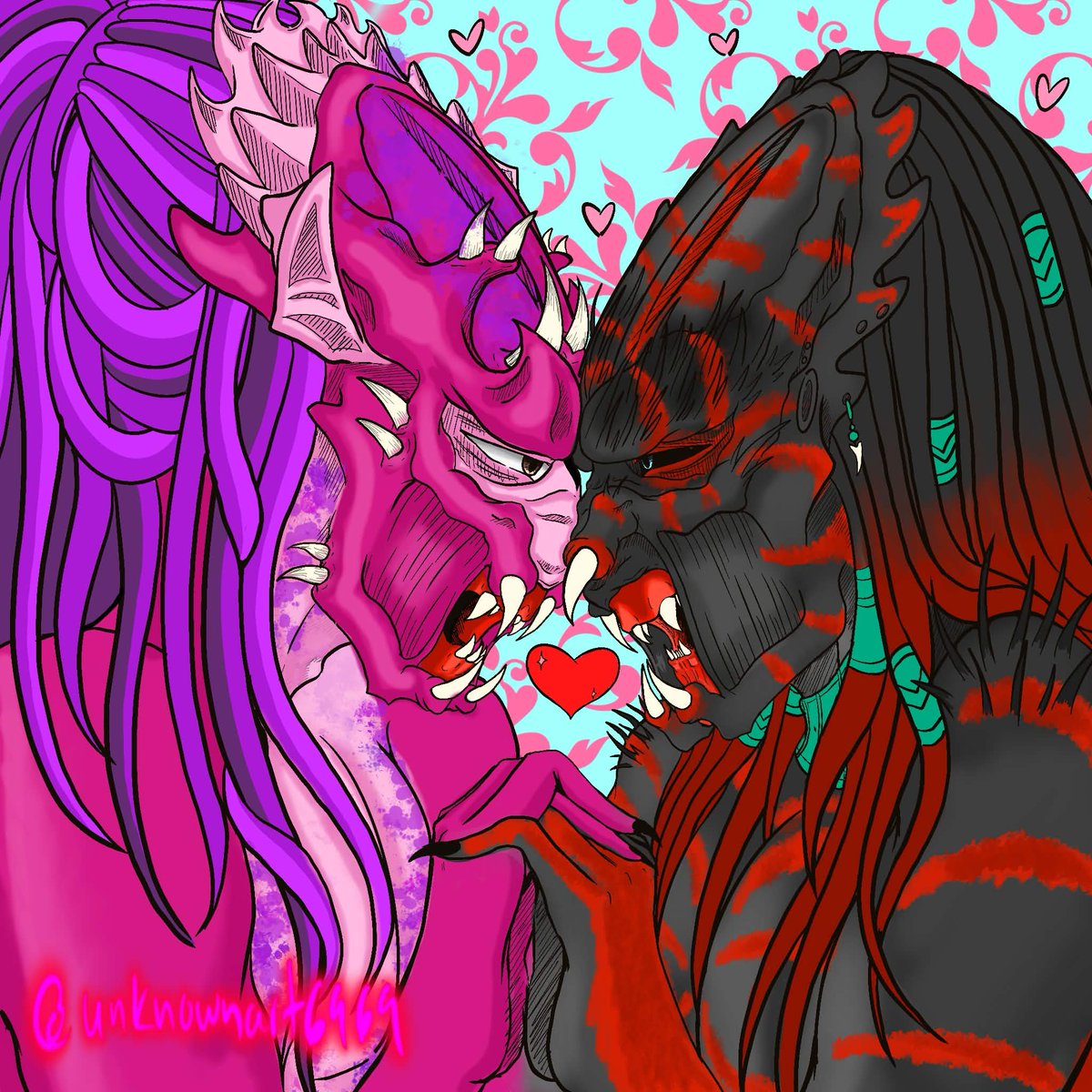 Unknownart6969's tweet image. The finished product 🙌 🫶🏽😍😍 I love them so much #yautja #YautjaOC #digitalart #art #yautjaart #ocship #ship #cute