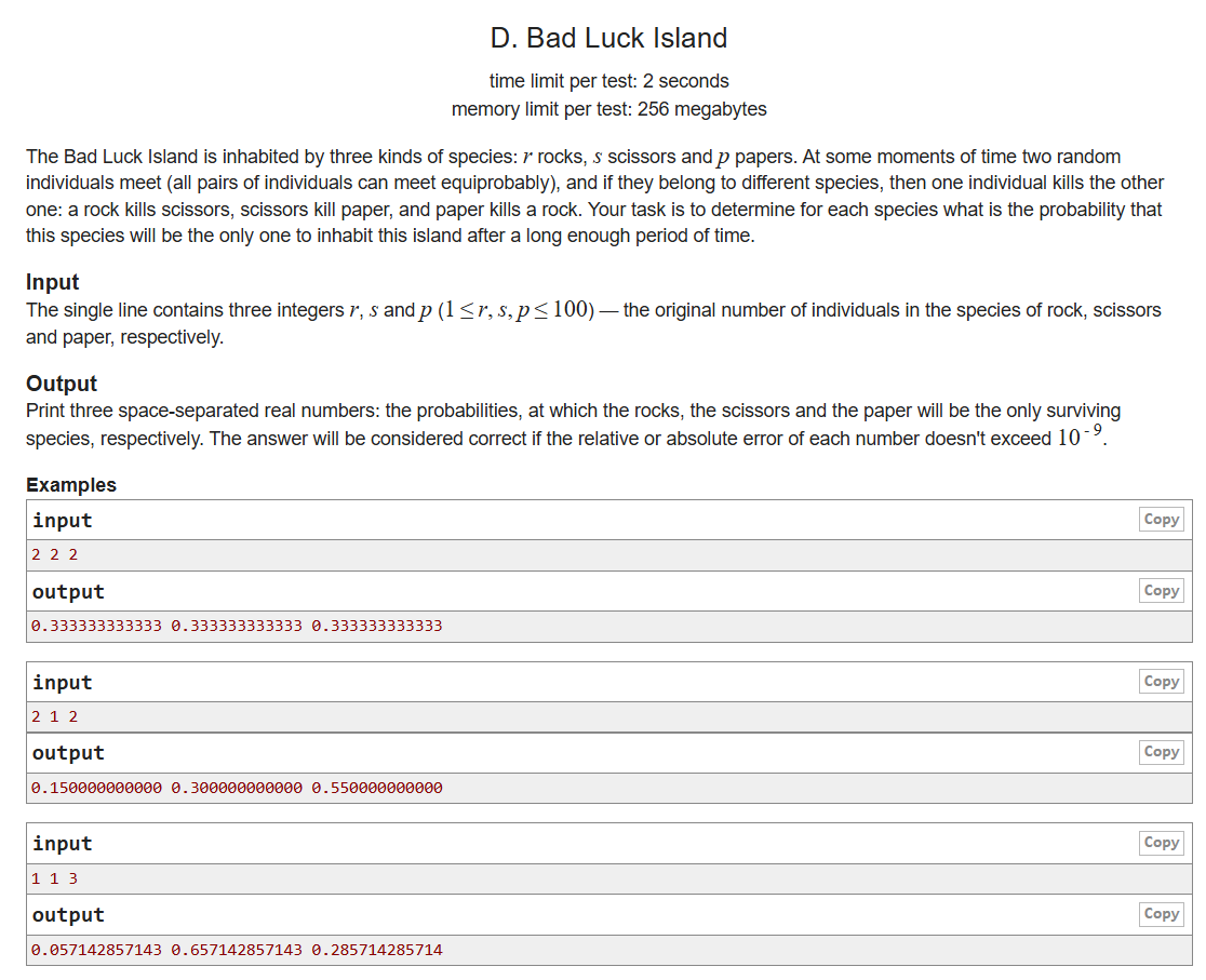 amansharma264's tweet photo. 🚀 Day 42 of #50DaysOfDSA

I solved a 1900-rated Codeforces problem:
🧩 D. Bad Luck Island

#DSA #50DaysOfDSA #Day42 #Codeforces #LeetCode #DynamicProgramming #CompetitiveProgramming #Consistency #Learning https://t.co/s6LQTEI9Sr