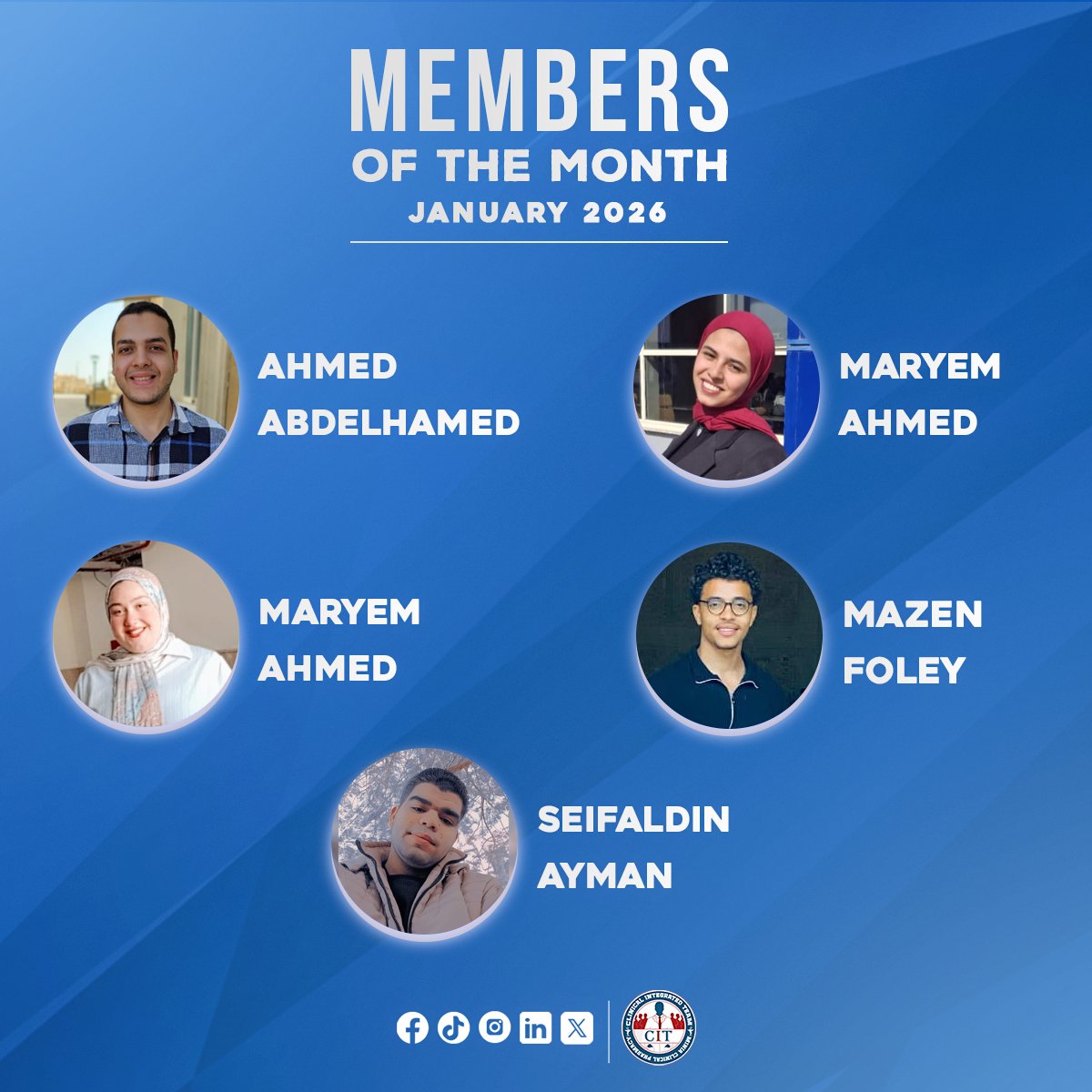 CitMinya6010's tweet photo. Great teams are built on dedication, and we deeply value those who turn effort into impact.”

CIT wants to say a special thanks to Ahmed Abd El-Hamed, Mariem Ahmed Nabil,Mariem Ahmed Ammar Seif AlDein Ayman and Mazen foley.. our stars of January🩶 https://t.co/Do1EM73qFn