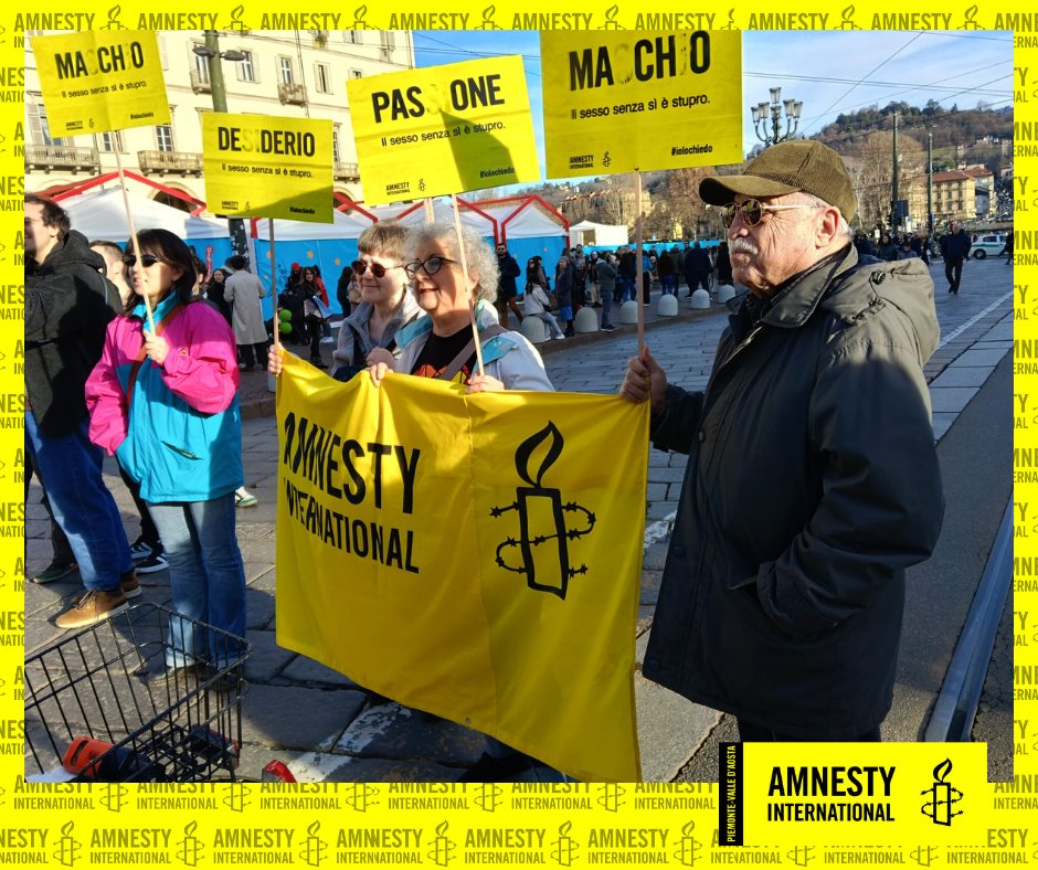AmnestyPiemonte's tweet photo. In piazza, domenica 15 febbraio 2026, per ribadire il nostro NO al ddl Bongiorno. Vogliamo anche in #Italia una legge in cui sia chiaro, sempre e ovunque, che "il sesso senza sì...è stupro"
#Torino #IoLoChiedo
@amnesty @amnestyitalia @amnestytorino https://t.co/LACohCIDSr