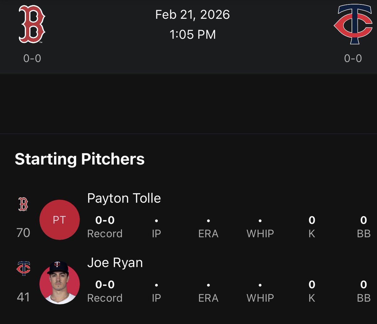 Different_MLB's tweet image. 2/21 Game of the day today: 

Boston Red Sox vs Minnesota Twins 

Lineups are stacked, great pitching matchup, spring, baseball, I’m locked in. 

Looking forward to seeing improved mechanics of Tolle and Royce Lewis