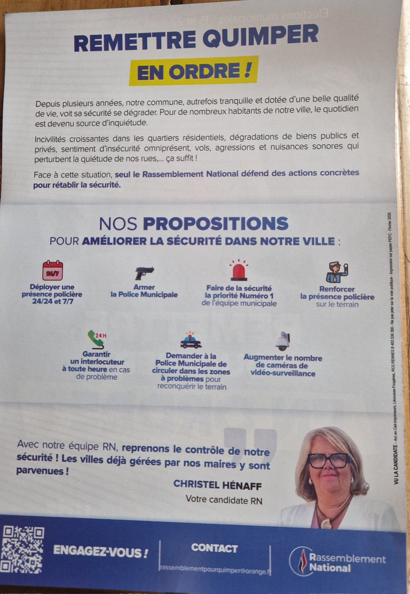 Christel_Henaff's tweet photo. Ce matin, au marché de #Quimper, aux côtés de militants déterminés pour défendre une priorité claire : la sécurité pour tous. Distribuer des tracts, oui mais surtout écouter, entendre la colère et les attentes. 
🇫🇷
#municipales2026 
#RemettreQuimperEnOrdre https://t.co/75FGZXxqF6