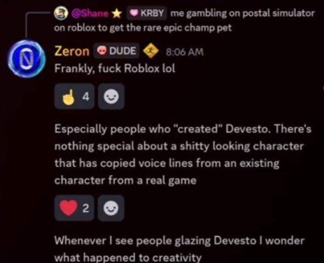 Running with Scissors, I love your games, I have all of them in my steam library,
But I don't think shit talking a group of developers who are just teenagers (Who made die of death, a joke game) is a bit too much.
Devesto wasn't made to be serious,
Though I get your-