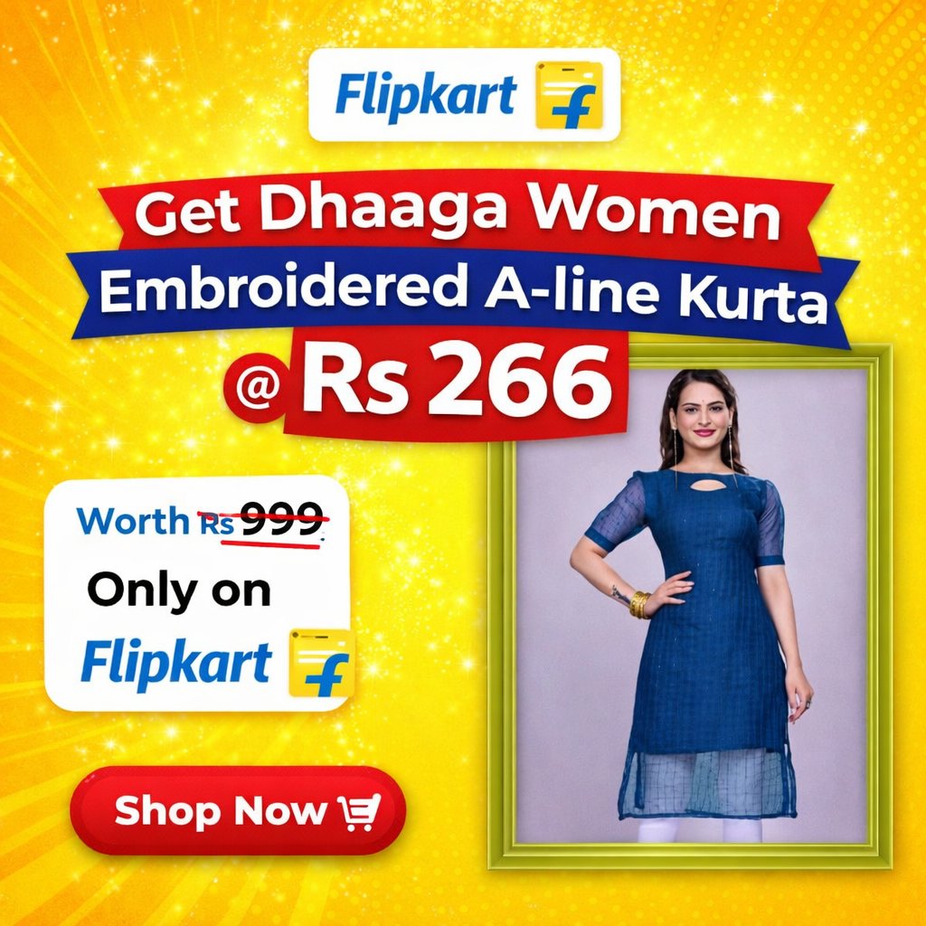 beslisha16012's tweet image. Get Dhaaga Women Embroidered A-line Kurta @ Rs 266 Worth Rs 999 Only on Flipkart

Limited Time Deal!
fktr.in/EOQOsw6

#FlipkartDeals #KurtaStyle #WomenFashion #BudgetShopping #LimitedTimeOffer