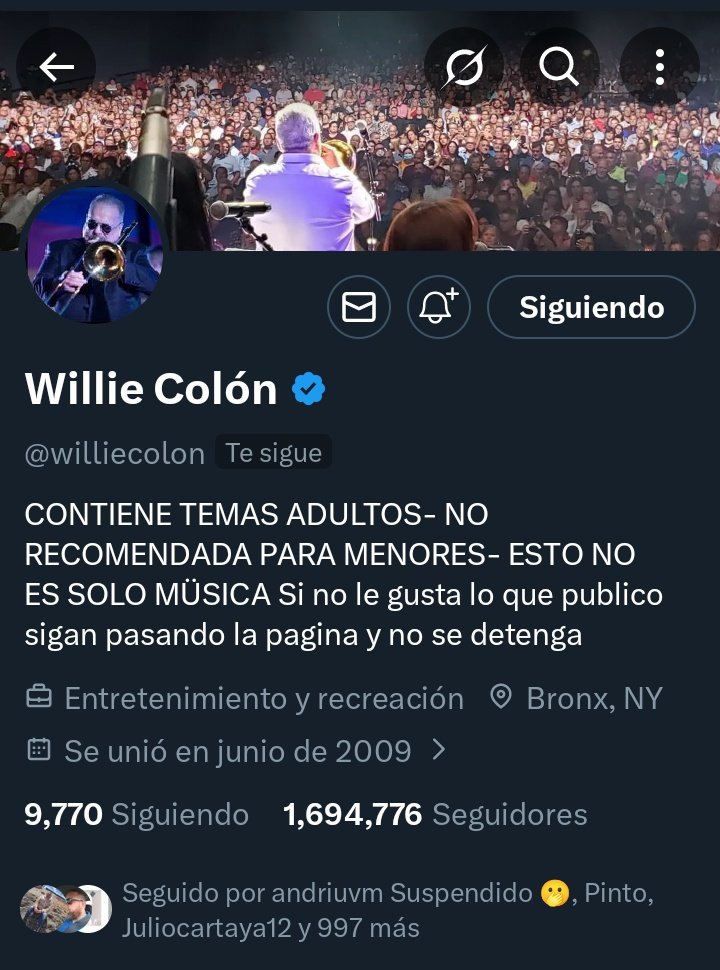 Falleció el único famoso que me sigue. 🥺
<a href="/williecolon/">Willie Colón</a> Q.E.P.D. 🙏🏻