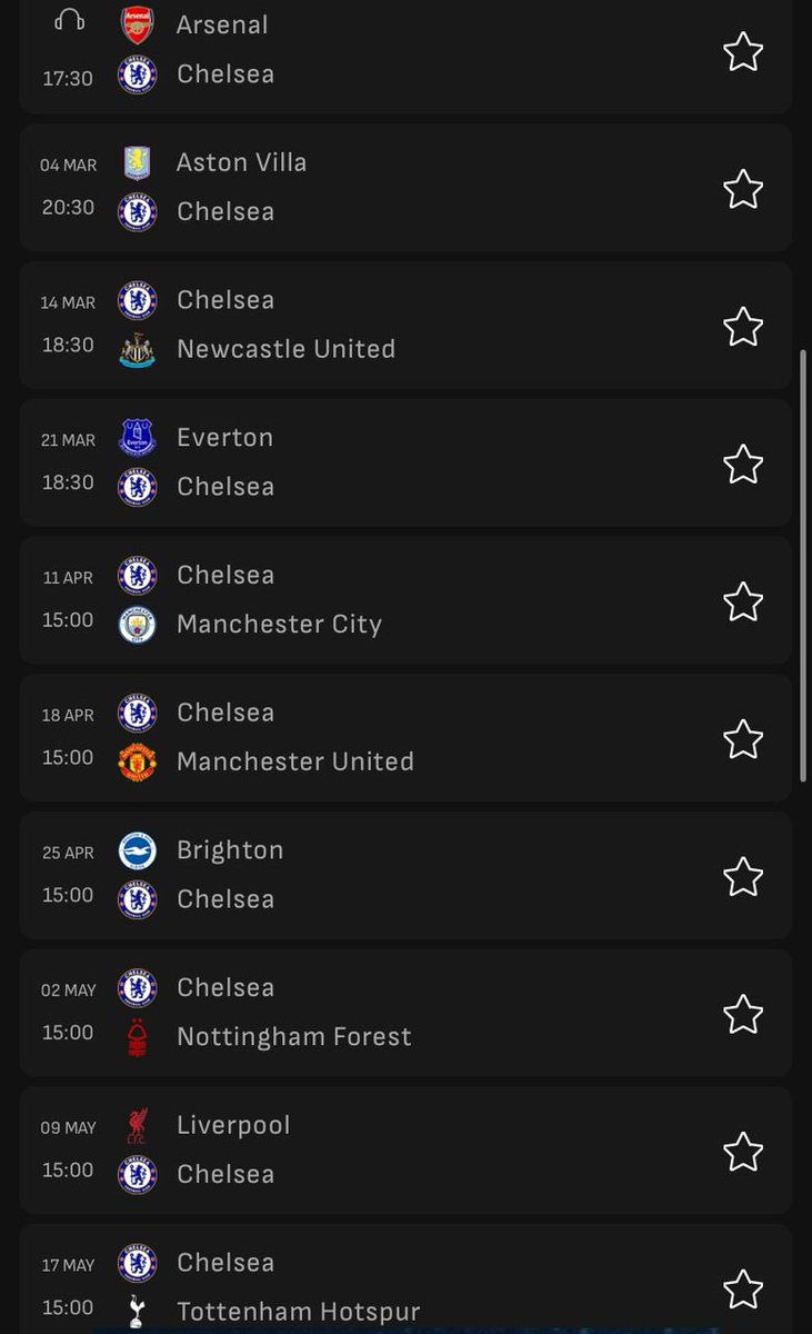 That was Chelsea’s last easy fixture of this season

Their fixtures are really tough 😅 Chelsea will have to work very hard to finish in the top five.