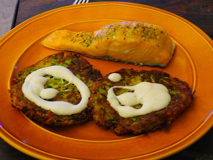 HillbillyHighl1's tweet photo. Last  nights supper: poached, smoked salmon with courgette [zucchini]  fritters.  That was the best courgette dish I've ever had.  #luckiestmanintheapocalypse #noleftovers https://t.co/JhgUlvi6Uw