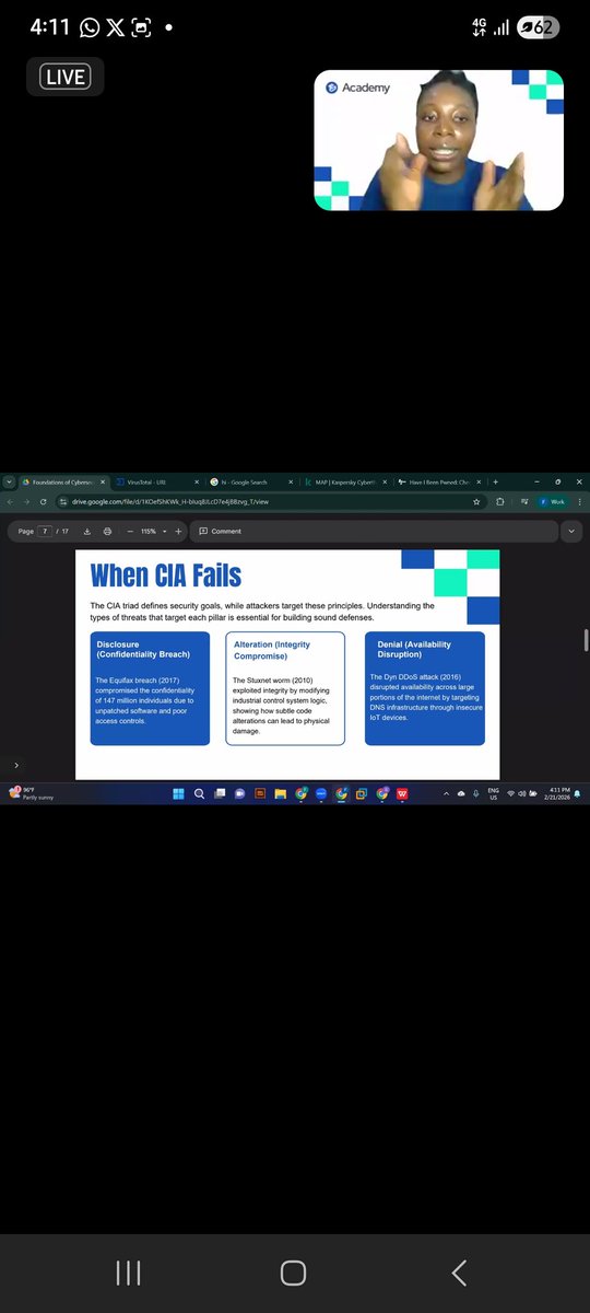 OpeyemiYtag001's tweet photo. Still the journey continues.
Today's second class with Ts Academy taught us the fundamentals of cybersecurity and how our information can be breached. How vulnerable we are. How easily our password could be hacked... #LearningContinues.
#ThatboywhoenrolledforCybersecurityclass. https://t.co/8Pw4b3GieH
