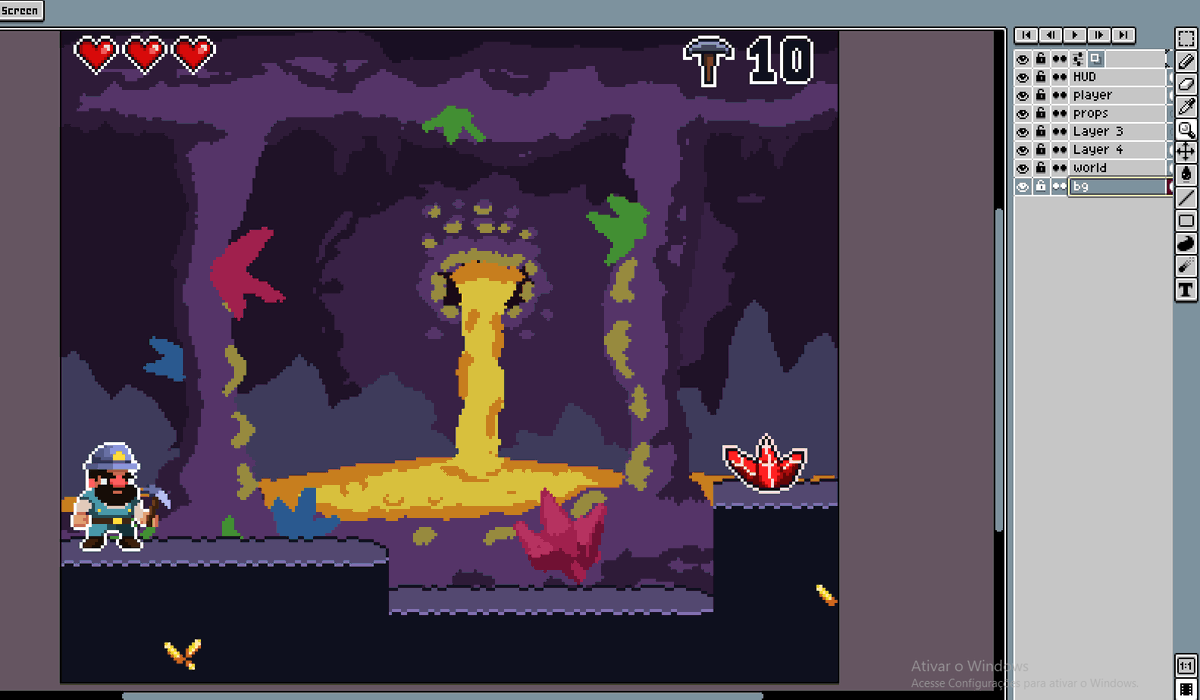 Guixel_'s tweet photo. Small pixel art platformer mockup 👀⛏️

You play as a dwarf miner exploring caves, fighting enemies and collecting minerals for upgrades. Die and you lose everything from that run 💀💎

Should I turn this into a full game? 🤔

#pixelart #indiedev #gamedev #pixelartist #2dgame https://t.co/GRC2IQeGyY