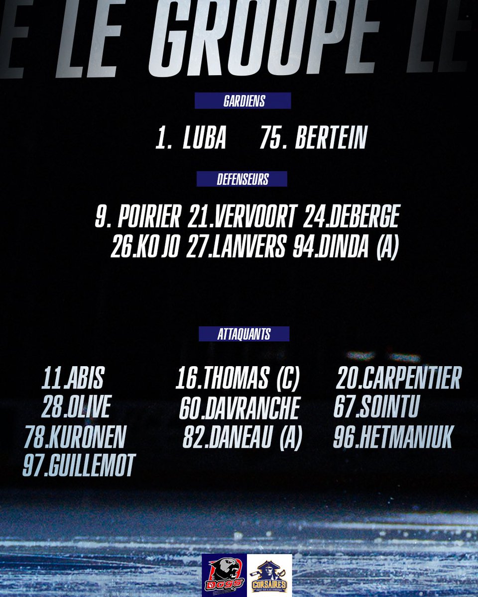 CorsairesDk's tweet image. LE GROUPE ⚔️

La composition de nos maritimes pour cette 27ème journée de championnat 🆚 les Dogs de Cholet

Coup d’envoi du match à 20h00👊

Let’s go boys 👊