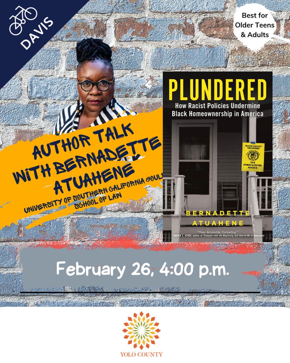 Join us for an author Talk with <a href="/ProfAtuahene/">Bernadette Atuahene</a> from the
University of Southern California Gould School of Law

Professor Atuahene will share stories from her research, offer insights, and engage the audience in an interactive discussion about racial justice, housing, and policy.