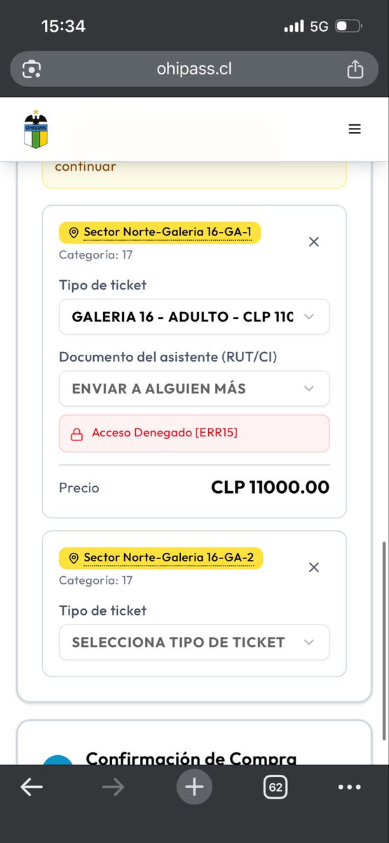 DieeegOHiggins's tweet photo. Oye @OHigginsoficial  arreglen la caga de pagina, hay un montón de gente que no puede comprar entradas por el acceso denegado ERR15 https://t.co/nrpjFP8X5G