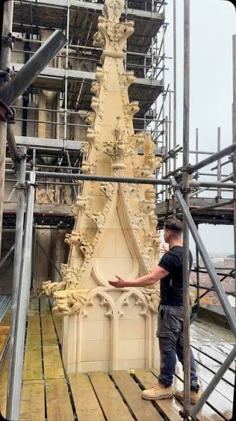 SusanPu77838135's tweet photo. @JamesLucasIT Charlie Gee is rebuilding history. He is carving stone pinnacles &amp; gargoyles on cathedrals requiring restoration with Michelangelo tools &amp; techniques. His  precision is unreal. Skills like this are dying out. Let's celebrate the artisans saving our past! https://t.co/vyUSL1YzTo