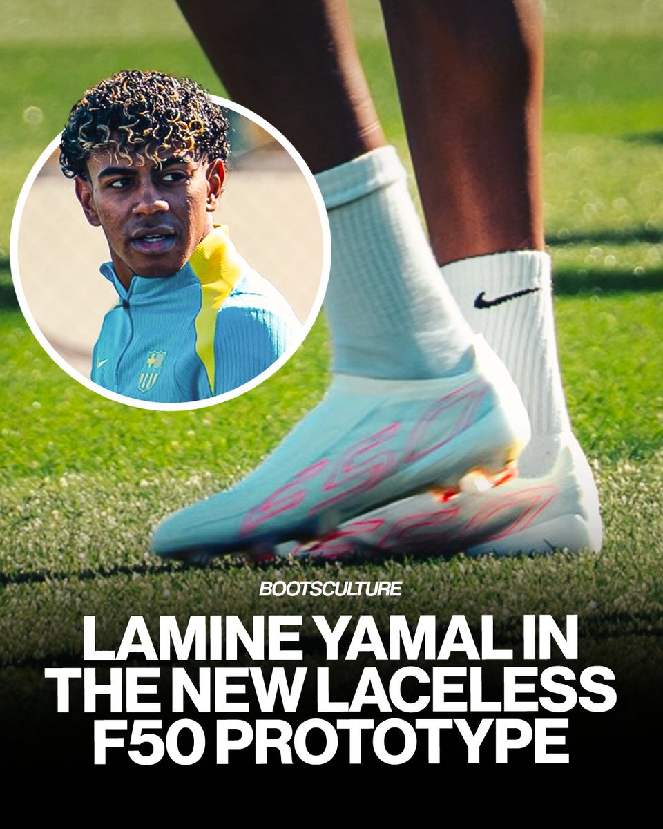 bootsculture's tweet photo. 👀The new adidas F50 prototype has touched down in Barcelona, straight on the training ground with Lamine Yamal, providing the global first look at the new laceless F50 silhouette.

Photos: Gerard Gay
#bootsculture #footballboots #adidasF50 https://t.co/mt2JzDGTEc