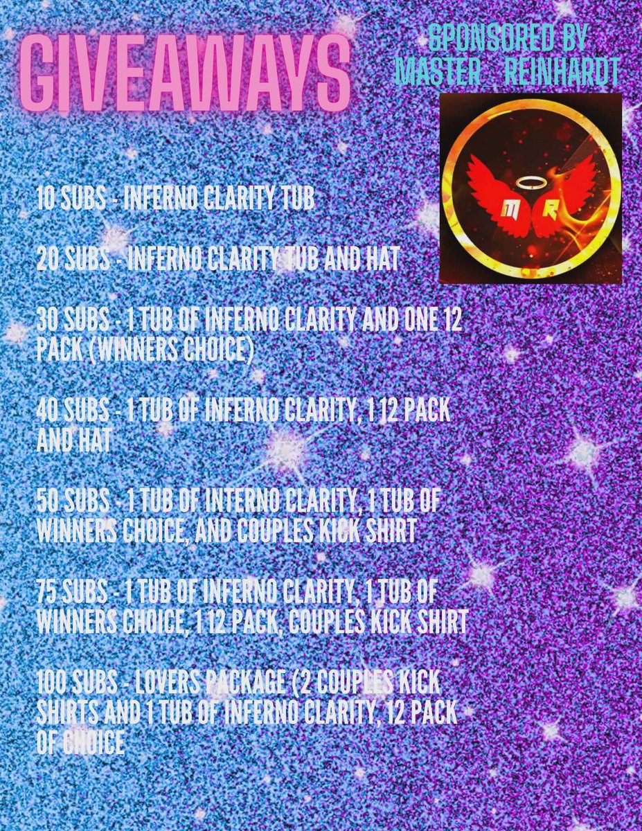 Dont forget tomorrow starting at 11 am I will be live for 12 hours!!! It's would mean the world to me if you come by and hang out!!! There will be games, giveaways (sponsored by <a href="/MasterReinhardt/">Master_reinhardt</a>) and good time!!! <a href="/CroweFam_/">Crowe Fam</a> @666retreats <a href="/DrinkFreshenUp/">Freshen Up Energy</a>