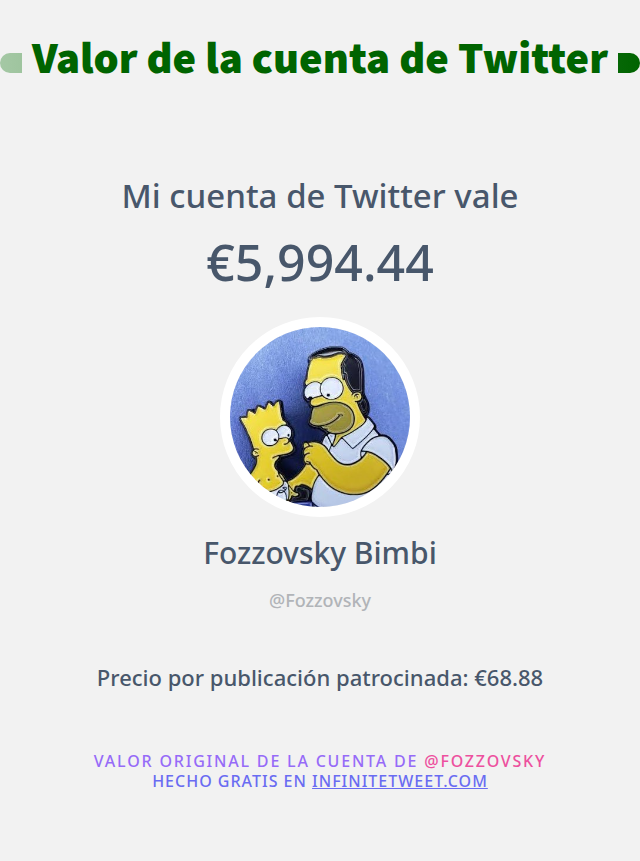 Mi valor en Twitter es de: €5,994.44

➡️ infinitetweet.me/account-worth?…