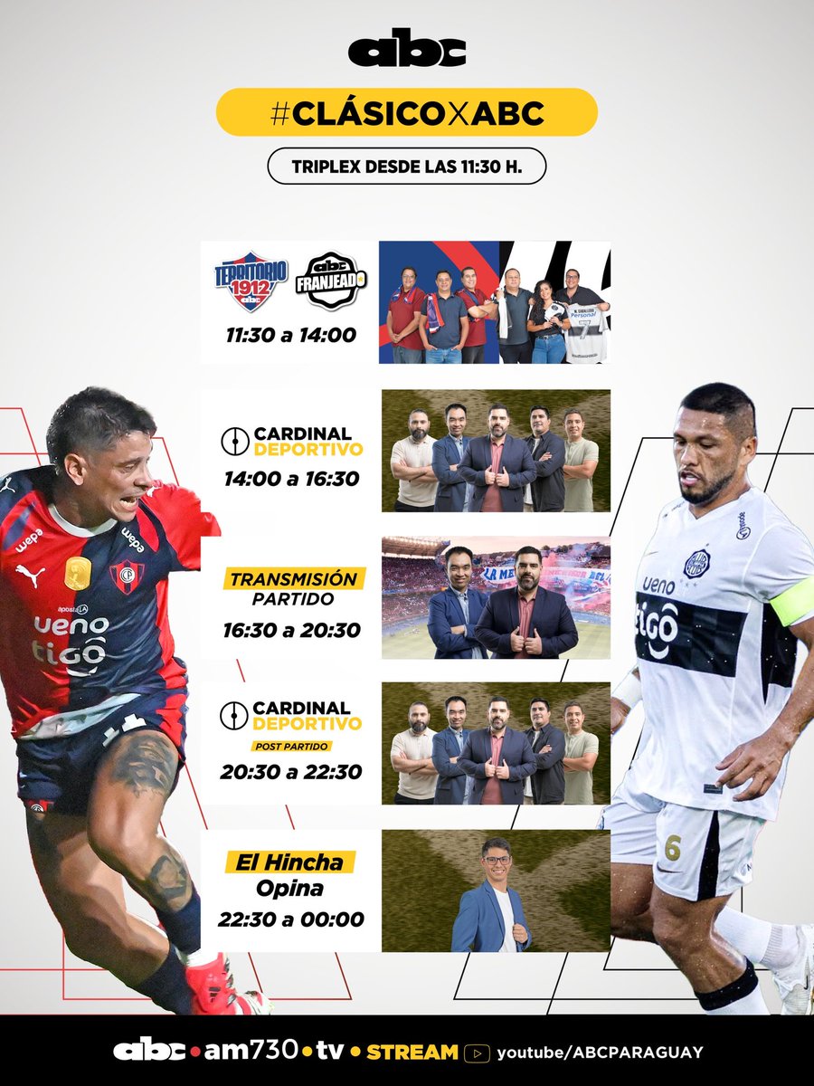 En minutos arrancamos la previa del Superclásico por la 730 AM Abc Cardinal. 
Territorio Abc 1912 y Abc Franjeado.