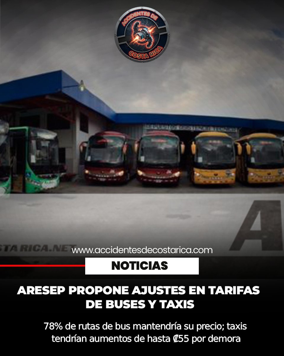 Aresep propone nuevas tarifas para buses y taxis: la mayoría de rutas de bus mantendrían su precio actual.

👉👉accidentesdecostarica.net/aresep-propone…